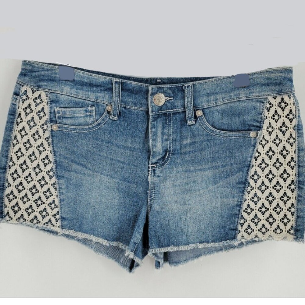 Brand New SEVEN7 Women's Blue Cutoff Jean Shorts With Lace Details